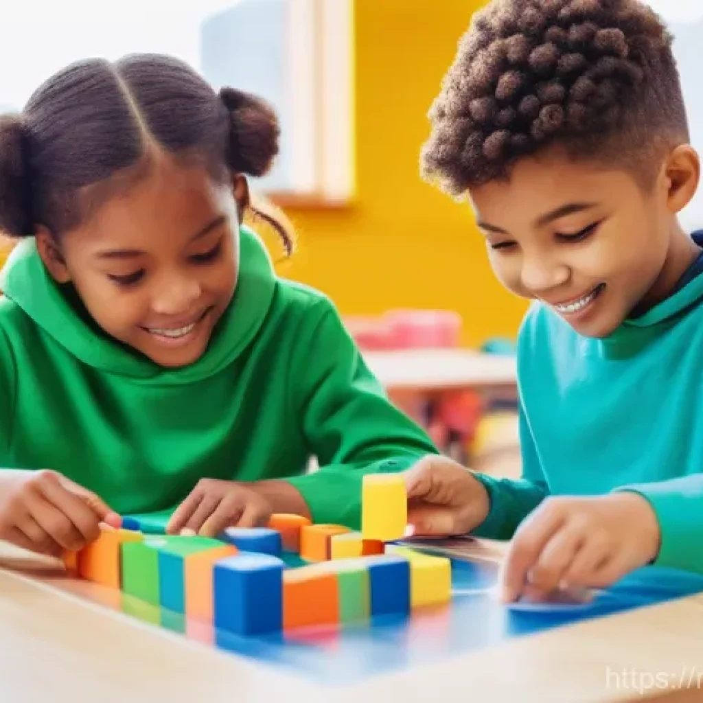 아이들의 생각 훈련 - **Prompt 1: Future Innovators at Play**
A vibrant, medium shot of three diverse children, aged b...