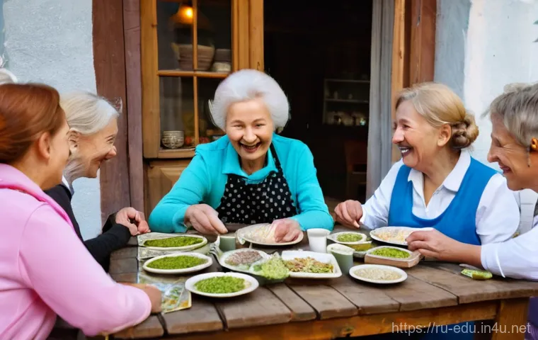 시니어 요리 클래스 - A vibrant elderly Russian woman, in her 60s, is proudly presenting a freshly prepared, colorful, and...