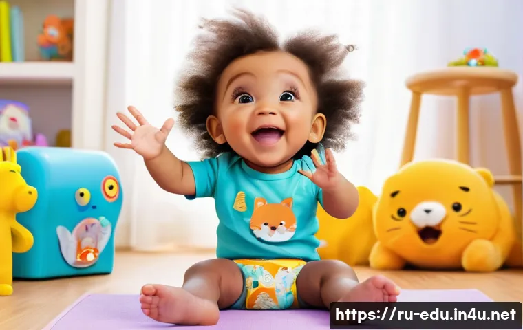 아이 영어 동요 - A joyful toddler, approximately 2-3 years old, with bright, curious eyes, is actively dancing and si...