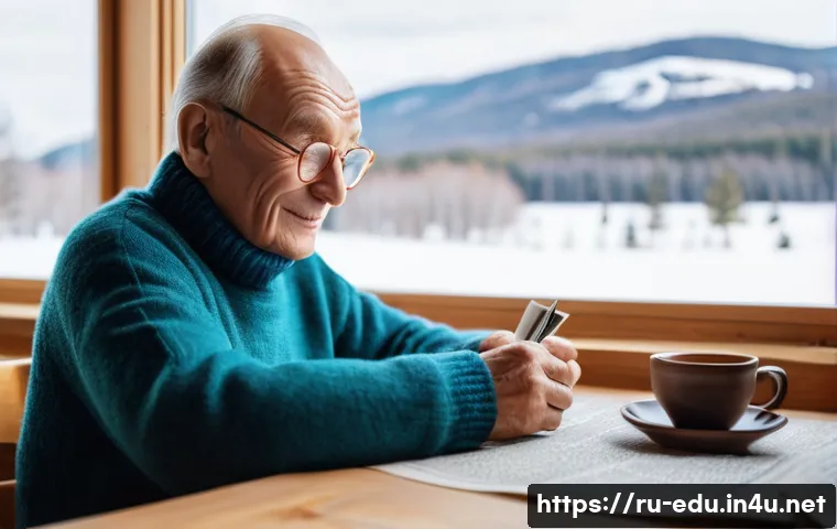 시니어 뇌 훈련 - A cozy, well-lit living room scene featuring a cheerful elderly Russian man sitting at a wooden tabl...