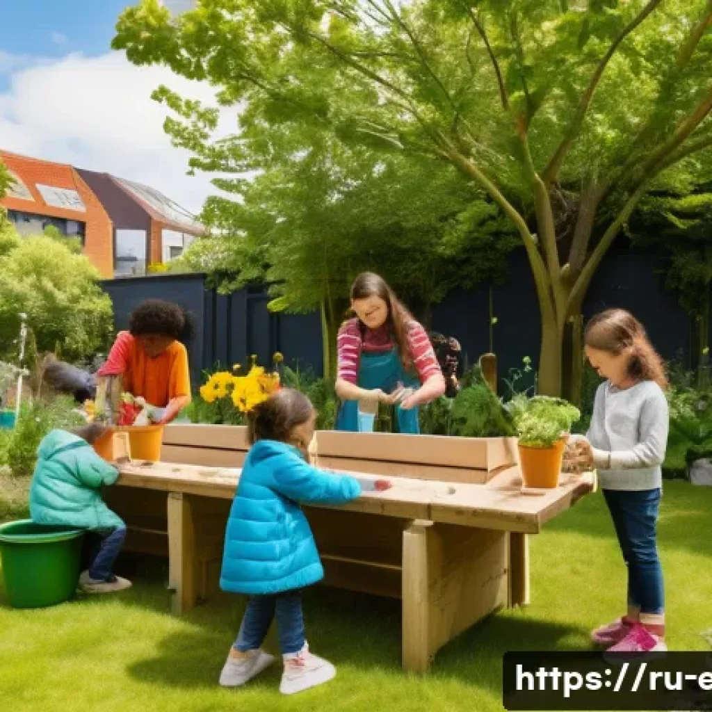 어린이 환경 프로그램 - A vibrant outdoor scene showing a diverse group of children aged 5-10 years engaged in an interactiv...