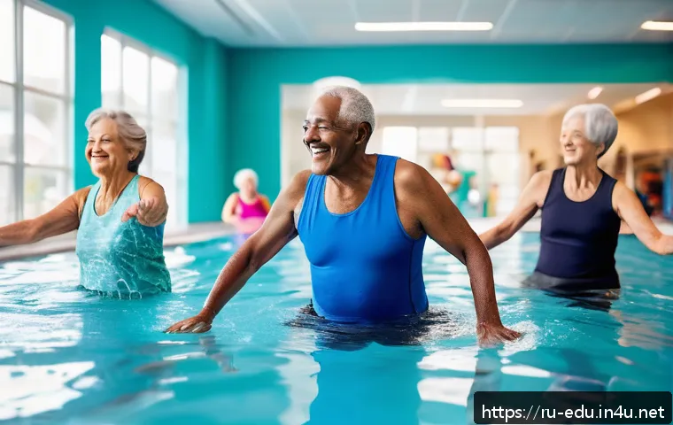 시니어 문화센터 프로그램 - A vibrant community fitness class for elderly people in a modern gym, showing a diverse group of sen...